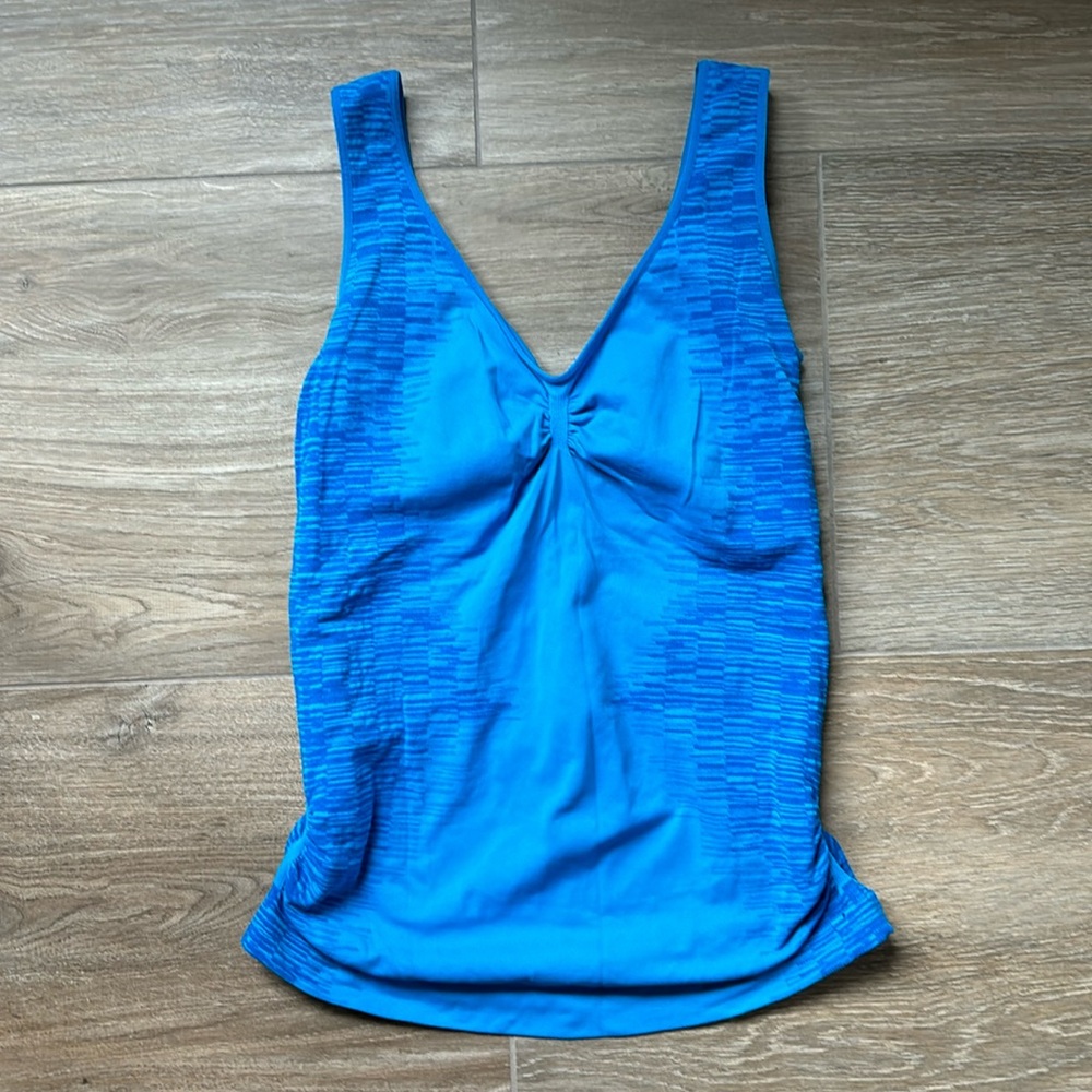 Zella Activewear v-neck built in bra stretchy tank top ruched blue - Size S